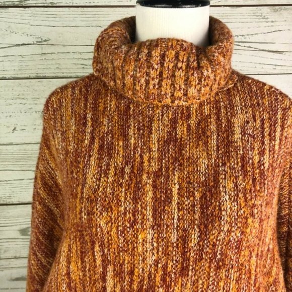 Zara Turtleneck Brown Orange Wool Blend Knit Sweater M - Picture 1 of 5